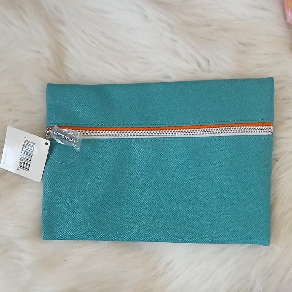 Nordstrom Teal Pouch with Silver Zipper